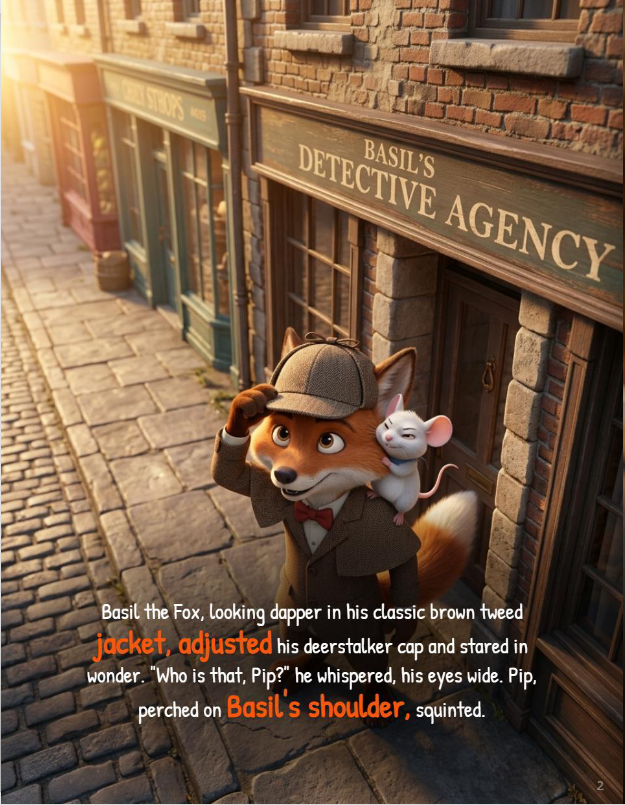Detective Basil the Fox and assistant Pip the mouse investigate the Mystery of the Golden Hairspray in New York City skyscraper