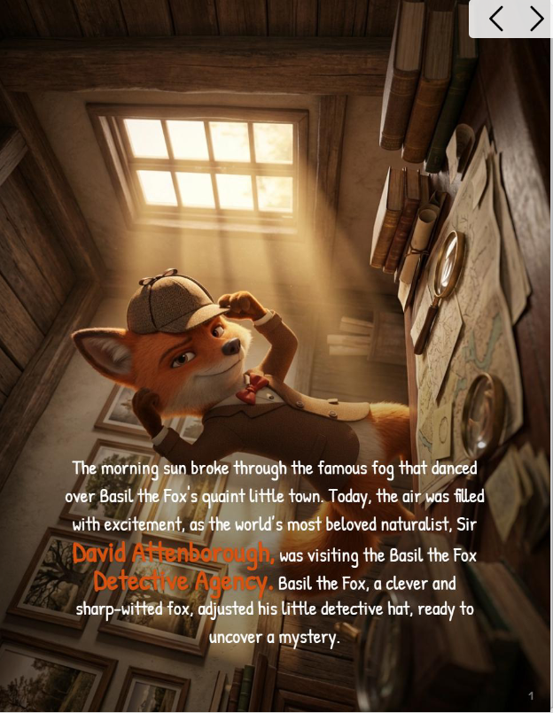 Illustration of Basil the Fox and Pip the mouse investigating the disappearance of the Royal Golden Queen Bee in London’s Kensington Gardens
