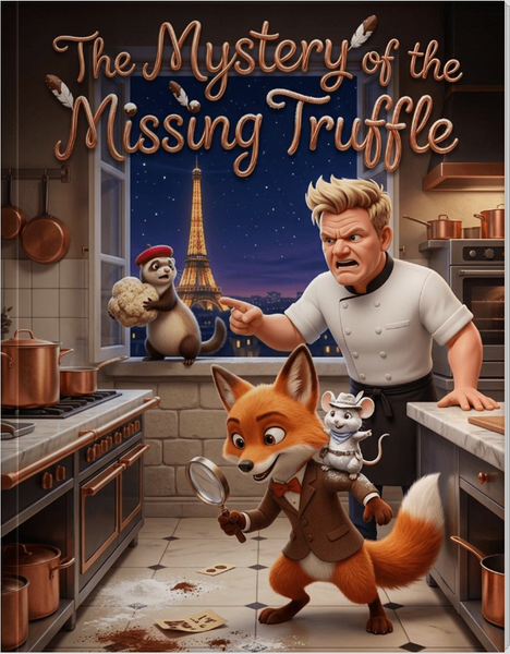 Chef Gordon Ramsay with Basil the fox and Pip the mouse solving the mystery of the missing Grand Imperial White Truffle in Paris restaurant kitchen