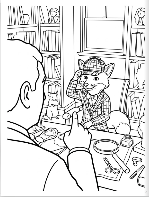Free Basil the Fox interactive coloring book cover with Basil in red bow tie and Pip in Egyptian desert