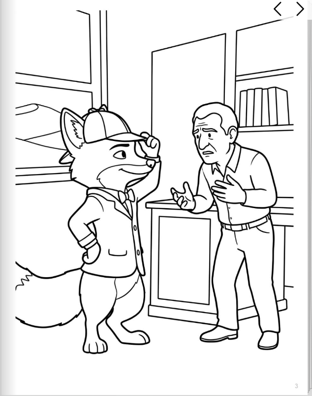 Free Basil the Fox interactive coloring book PDF featuring adventure in Egypt with detective Basil and friend Pip